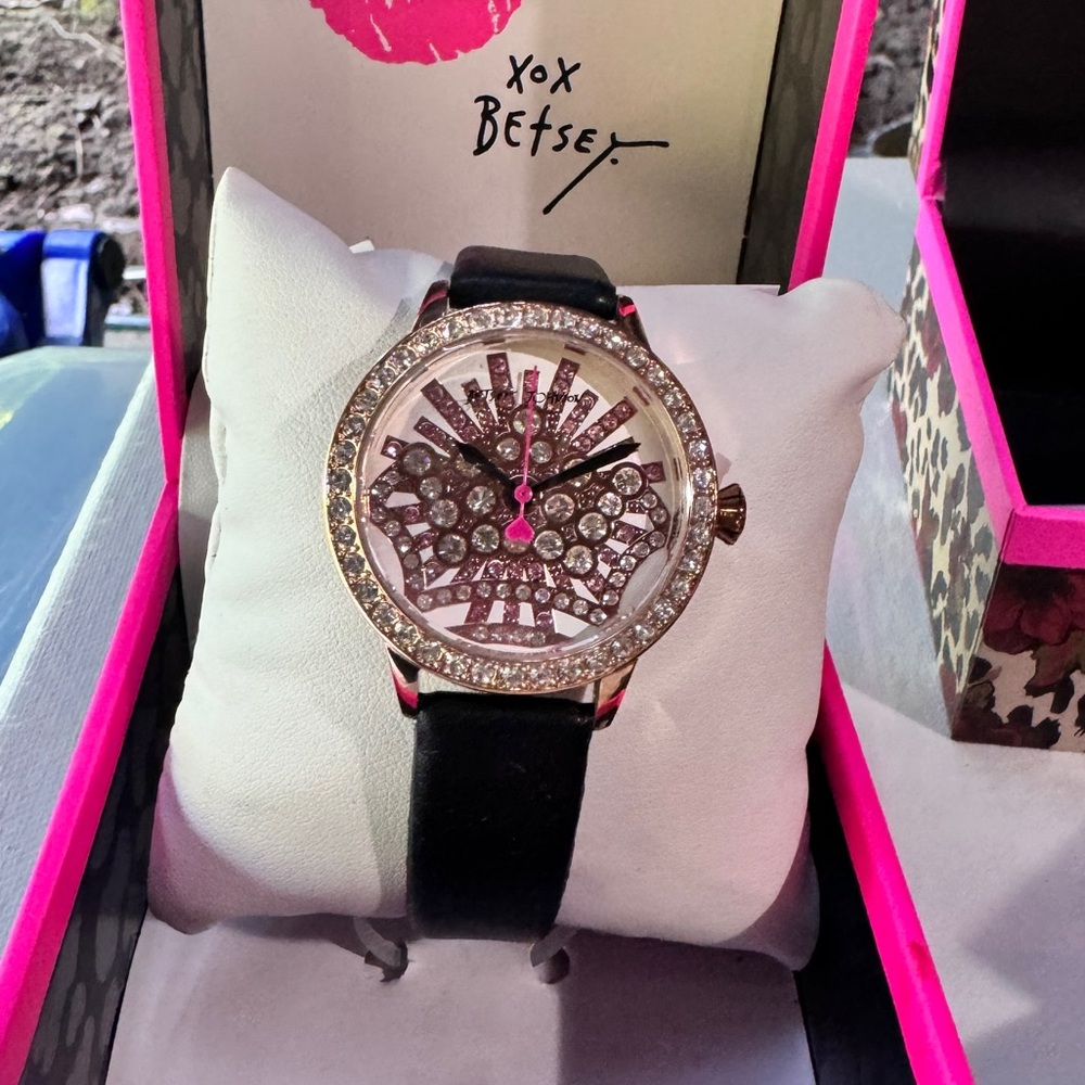 Betsy Johnson crown watch black band